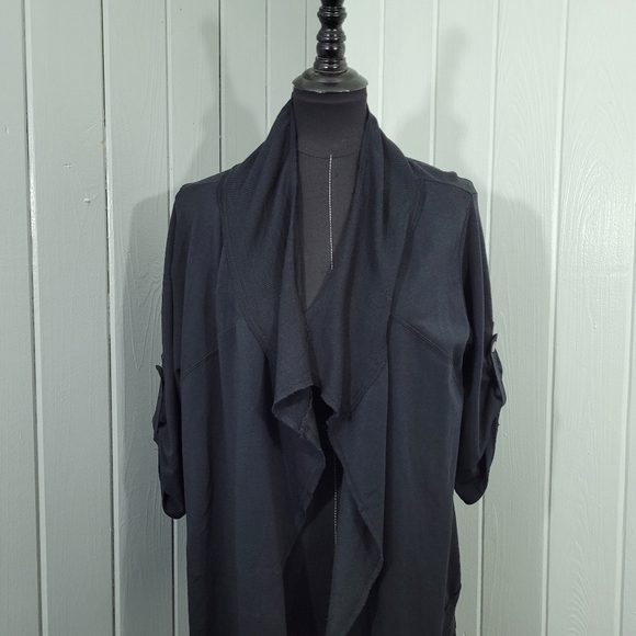 Mod-O-Doc Women's Sz S Black Waterfall Open Front Cardigan 3/4 Sleeve Lagenlook - Picture 2 of 13